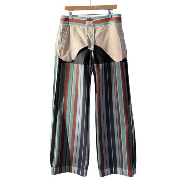 Chloe Multi Colored Sea Green Brick & Slate Strip Wide Leg Pants Size 40 / US 8 - Picture 6 of 11